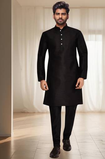 Black silk kurta churidar for men's