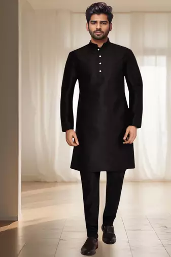 Black silk kurta churidar for men's