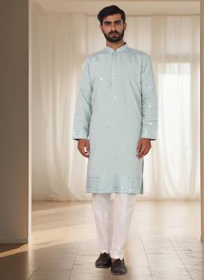 Light firozi mirror embroidery kurta churidar 1