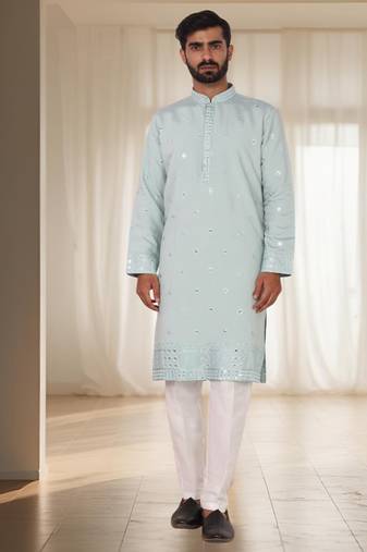 Light firozi mirror embroidery kurta churidar