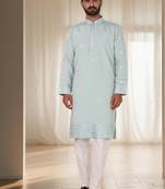 Light firozi mirror embroidery kurta churidar