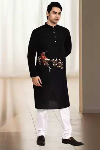 Black silk kurta churidar for men's