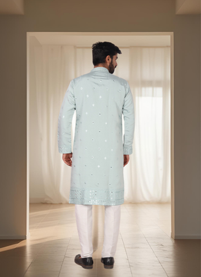 Light firozi mirror embroidery kurta churidar 2