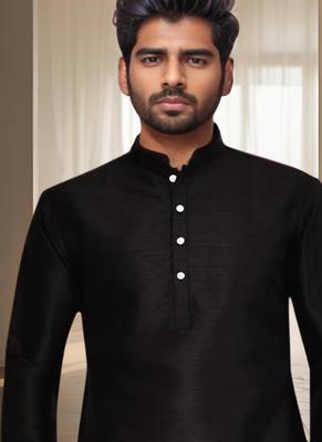 Black silk kurta churidar for men's 4