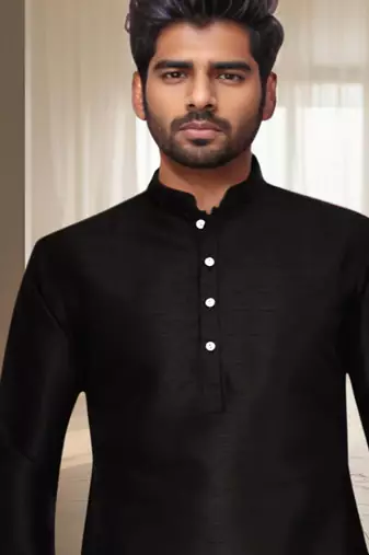 Black silk kurta churidar for men's