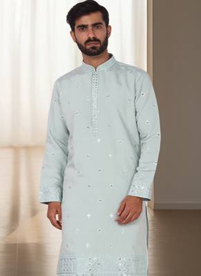 Light firozi mirror embroidery kurta churidar 3