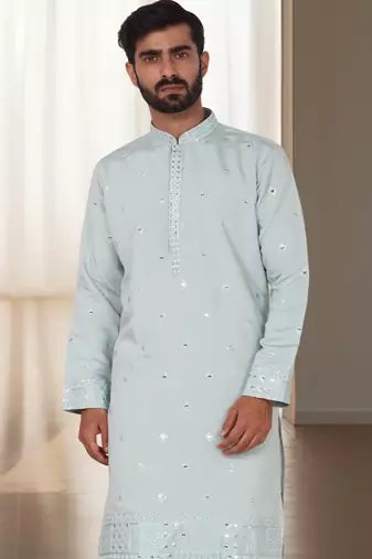 Light firozi mirror embroidery kurta churidar