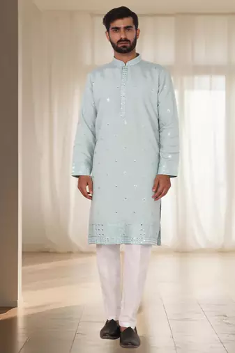 Light firozi mirror embroidery kurta churidar