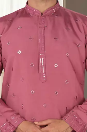Coral mirror embroidery silk kurta sets for men's