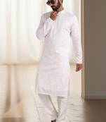 Off white silk kurta churidar for men's