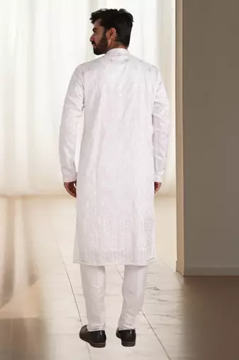 Off white silk kurta churidar for men's