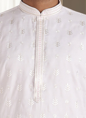 Off white silk kurta churidar for men's 4