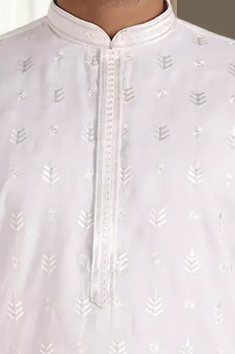 Off white silk kurta churidar for men's