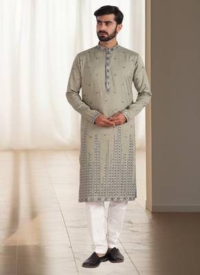 Mehandi cotton kurta churidar for mens 1
