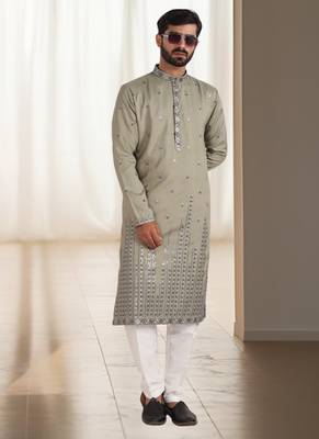 Mehandi cotton kurta churidar for mens 3