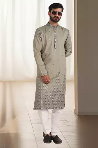 Mehandi cotton kurta churidar for mens