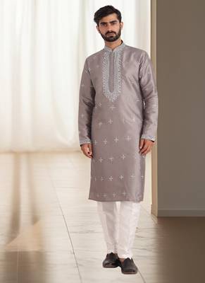 Grey cotton kurta churidar for mens 2