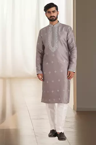 Grey cotton kurta churidar for mens