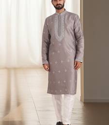 Grey cotton kurta churidar for mens