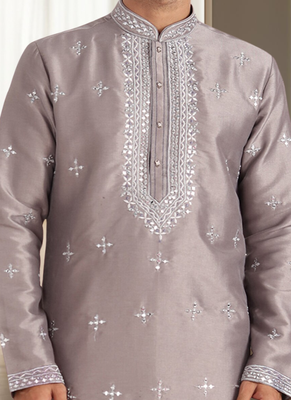 Grey cotton kurta churidar for mens 3