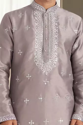 Grey cotton kurta churidar for mens