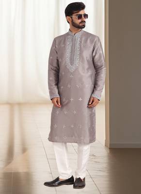 Grey cotton kurta churidar for mens 1