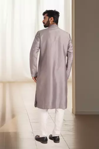 Grey cotton kurta churidar for mens