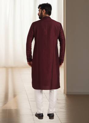 Wine cotton kurta churidar for mens 2