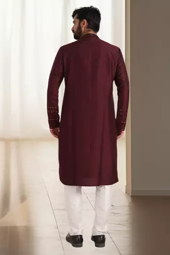 Wine cotton kurta churidar for mens