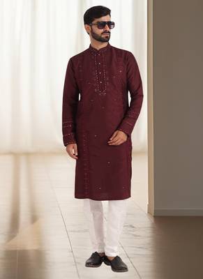 Wine cotton kurta churidar for mens 1