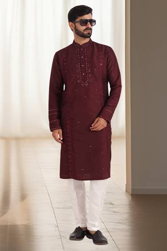 Wine cotton kurta churidar for mens