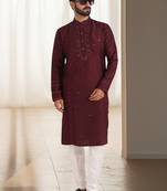 Wine cotton kurta churidar for mens