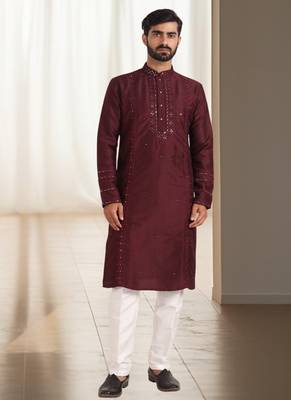 Wine cotton kurta churidar for mens 3