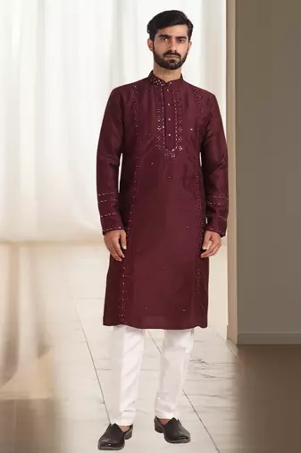 Wine cotton kurta churidar for mens