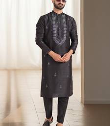 Black silk kurta churidar for men's
