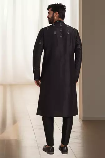 Black silk kurta churidar for men's