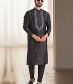Black silk kurta churidar for men's
