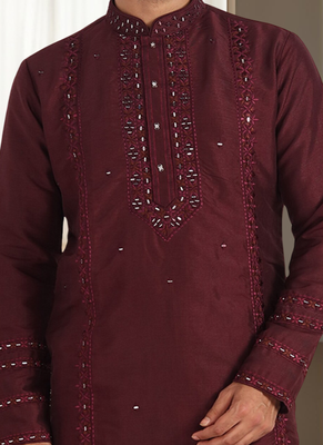 Wine cotton kurta churidar for mens 4