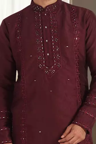 Wine cotton kurta churidar for mens