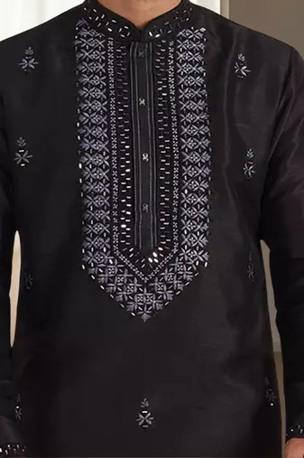 Black silk kurta churidar for men's