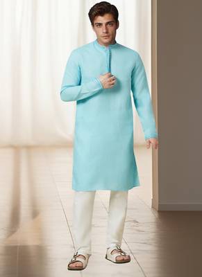 Sky blue cotton kurta for mens 1