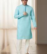 Sky blue cotton kurta for mens