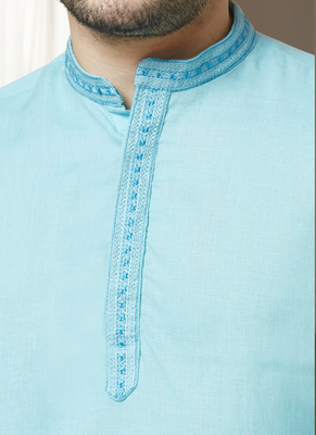 Sky blue cotton kurta for mens 2