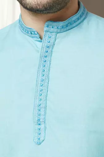 Sky blue cotton kurta for mens