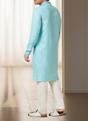 Sky blue cotton kurta for mens 3