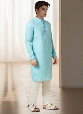 Sky blue cotton kurta for mens 4