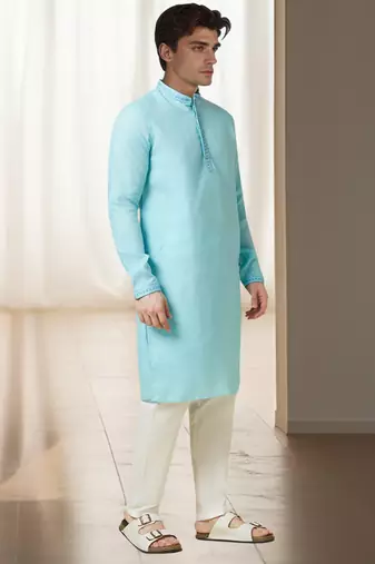 Sky blue cotton kurta for mens