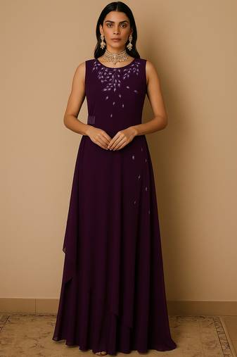 Purple sequins georgette dress