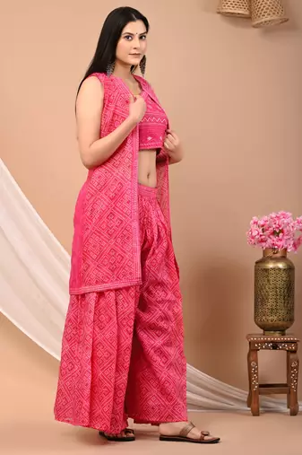 Pink bandhej cotton set
