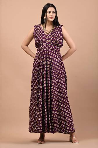 Purple block printed dress